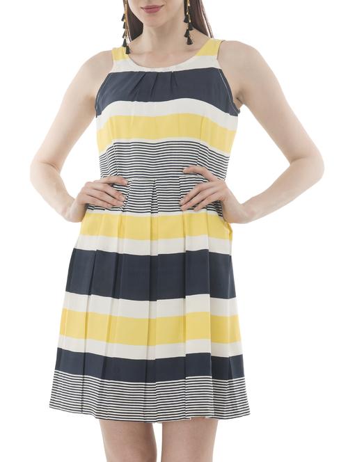 navy blue crepe fit & flare dress - 15048294 - Standard Image - 1