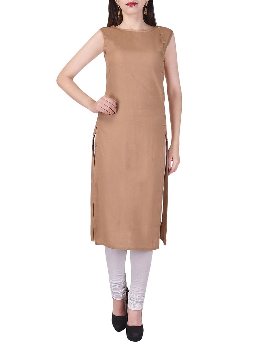 beige rayon solid kurta - 15048397 - Zoom Image - 1