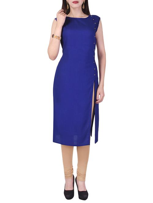 blue rayon solid kurta - 15048398 - Standard Image - 1