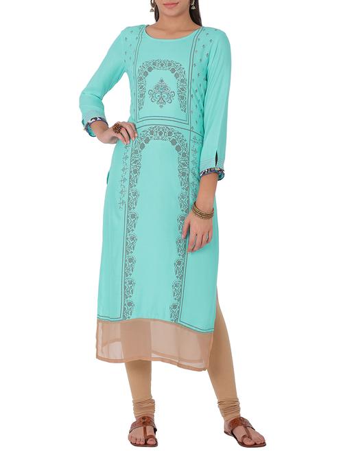 blue rayon straight kurta - 15048735 - Standard Image - 1