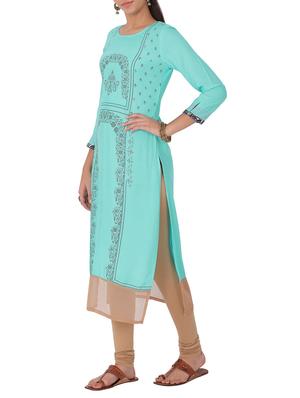 blue rayon straight kurta - 15048735 - Standard Image - 2