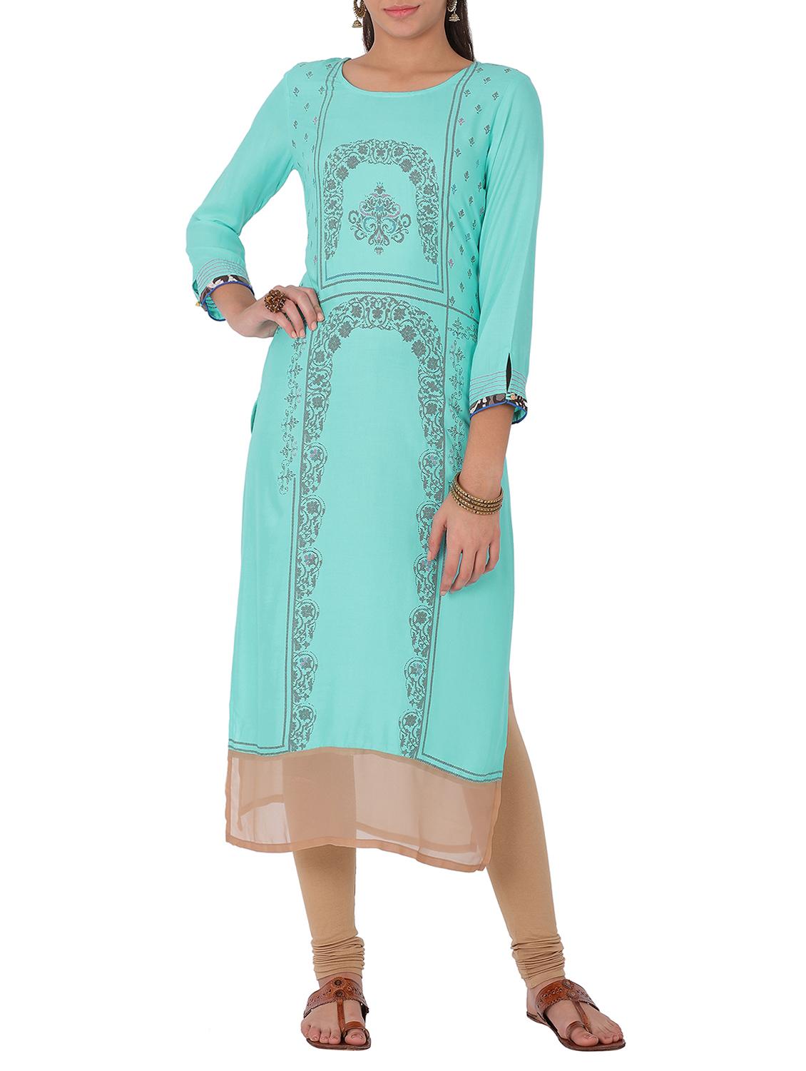 blue rayon straight kurta - 15048735 - Zoom Image - 1