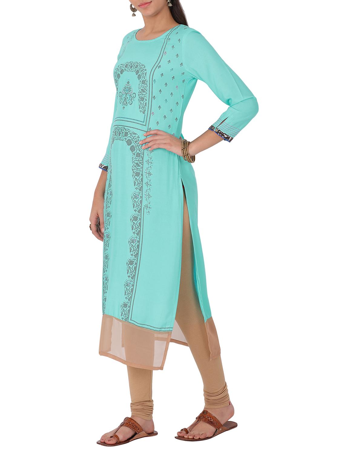 blue rayon straight kurta - 15048735 - Zoom Image - 2