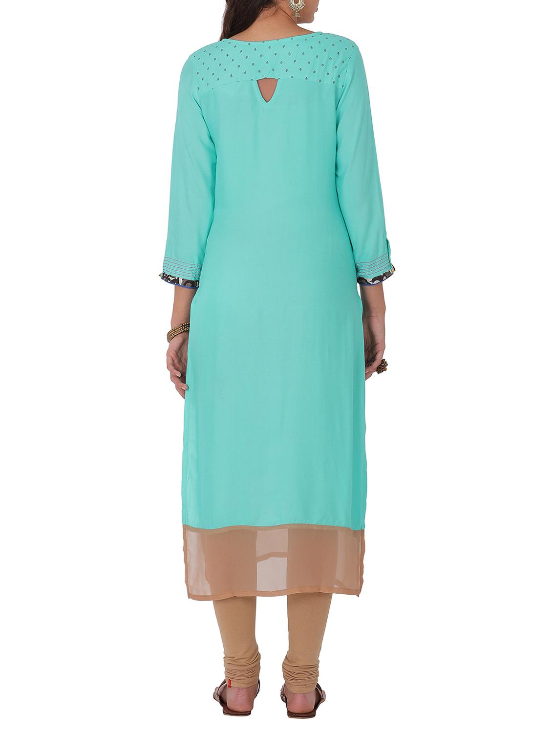 blue rayon straight kurta - 15048735 - Zoom Image - 3