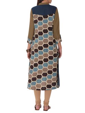 brown viscose highlow kurta - 15048741 - Standard Image - 3