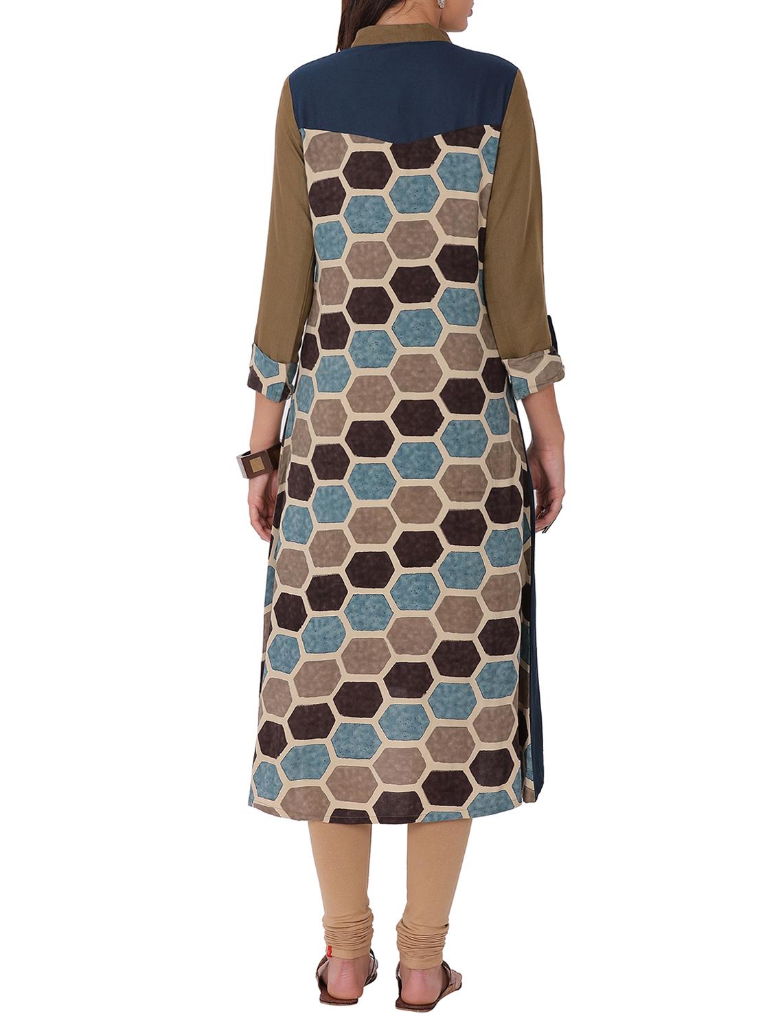 brown viscose highlow kurta - 15048741 - Zoom Image - 3