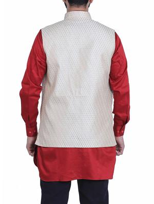 beige silk nehru jacket - 15048763 - Standard Image - 3