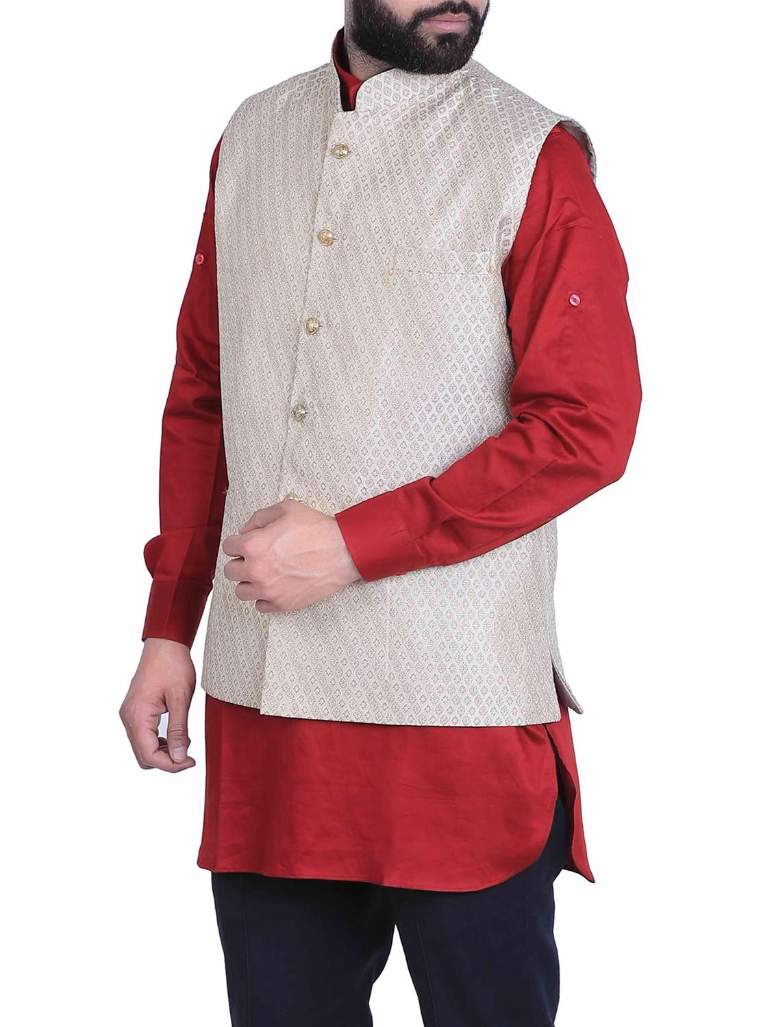 beige silk nehru jacket - 15048763 - Zoom Image - 2