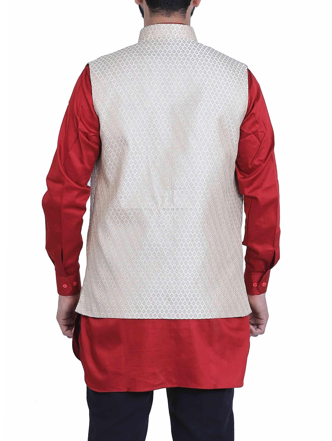 beige silk nehru jacket - 15048763 - Zoom Image - 3