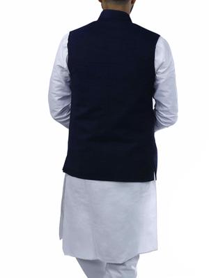 blue cotton nehru jacket - 15048767 - Standard Image - 3