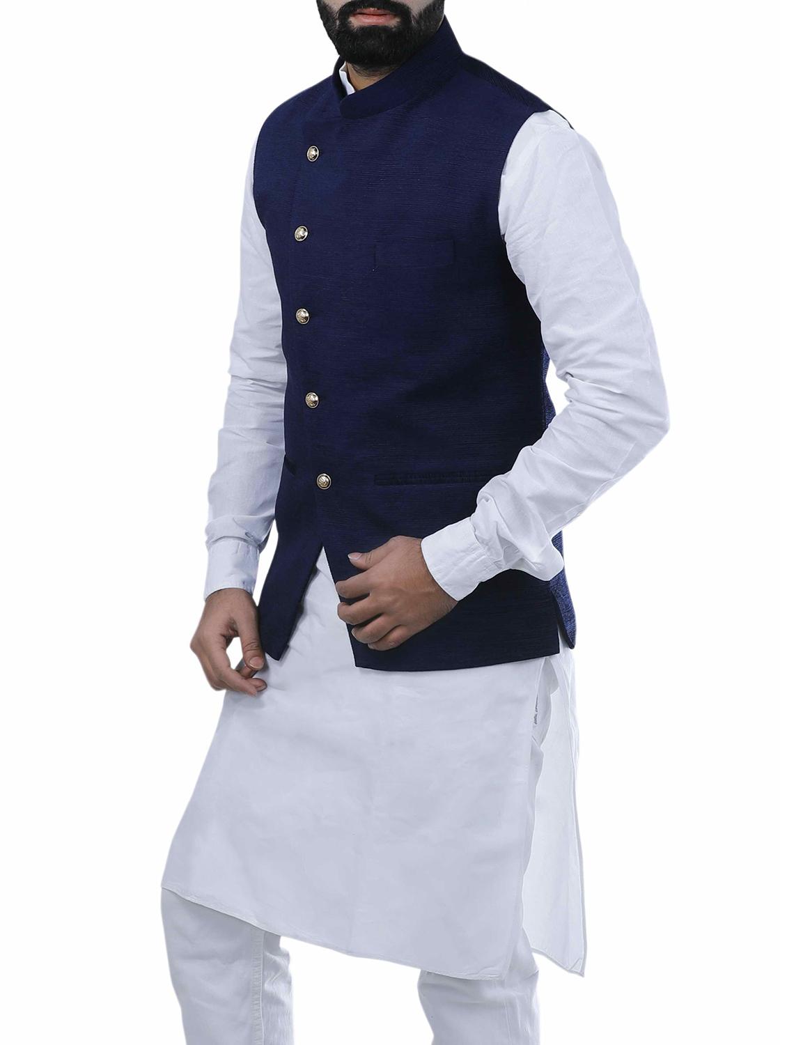 blue cotton nehru jacket - 15048767 - Zoom Image - 2