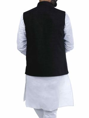 black cotton nehru jacket - 15048769 - Standard Image - 3