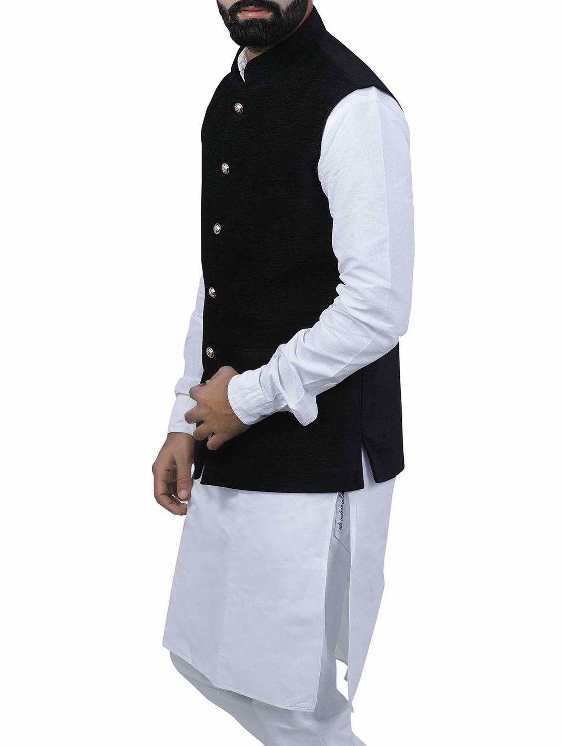 black cotton nehru jacket - 15048769 - Zoom Image - 2