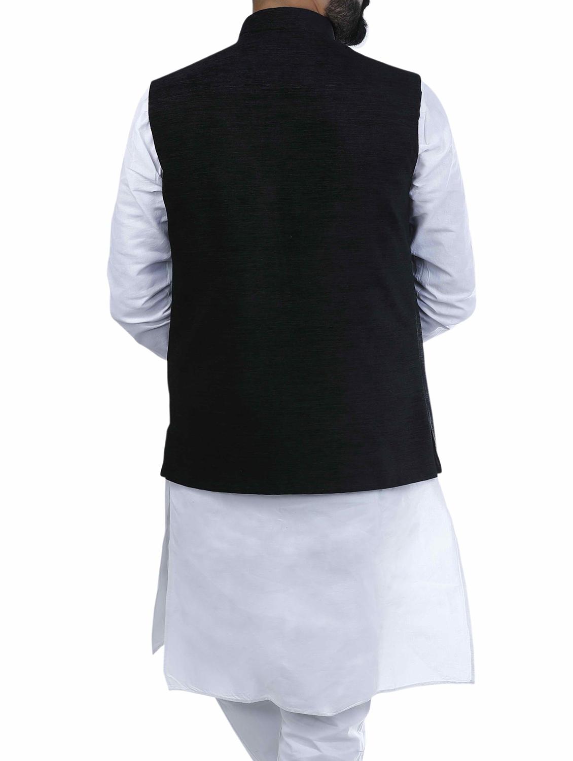 black cotton nehru jacket - 15048769 - Zoom Image - 3