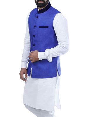 blue cotton nehru jacket - 15048771 - Standard Image - 2