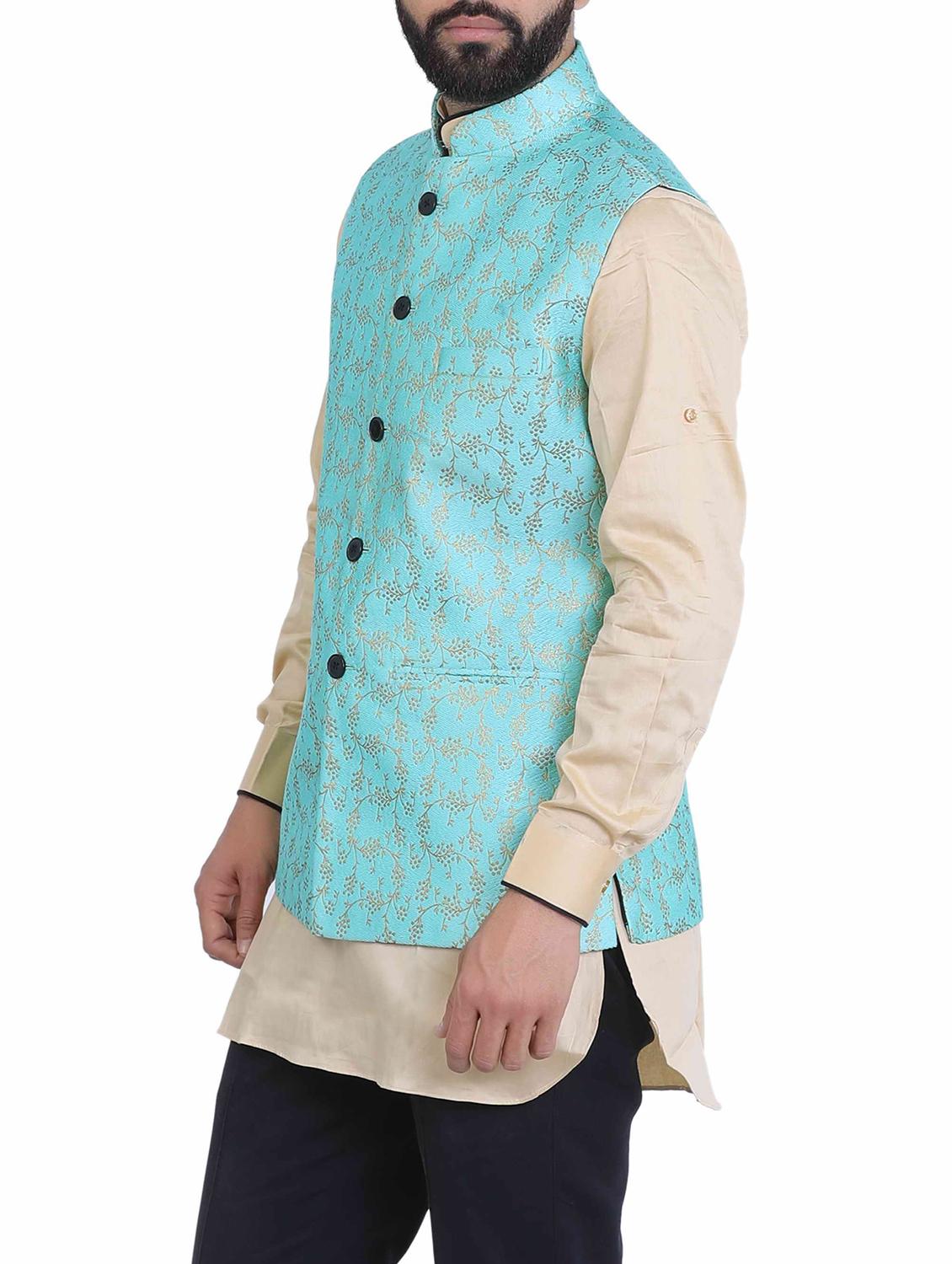 blue silk nehru jacket - 15048788 - Zoom Image - 2
