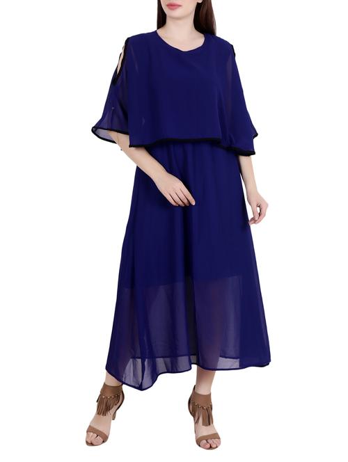blue solid georgette layered dress - 15048815 - Standard Image - 1