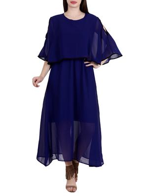 blue solid georgette layered dress - 15048815 - Standard Image - 2