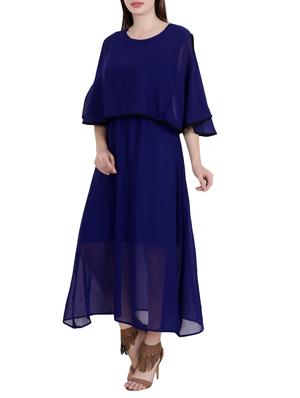 blue solid georgette layered dress - 15048815 - Standard Image - 3