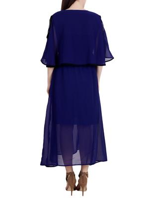 blue solid georgette layered dress - 15048815 - Standard Image - 4