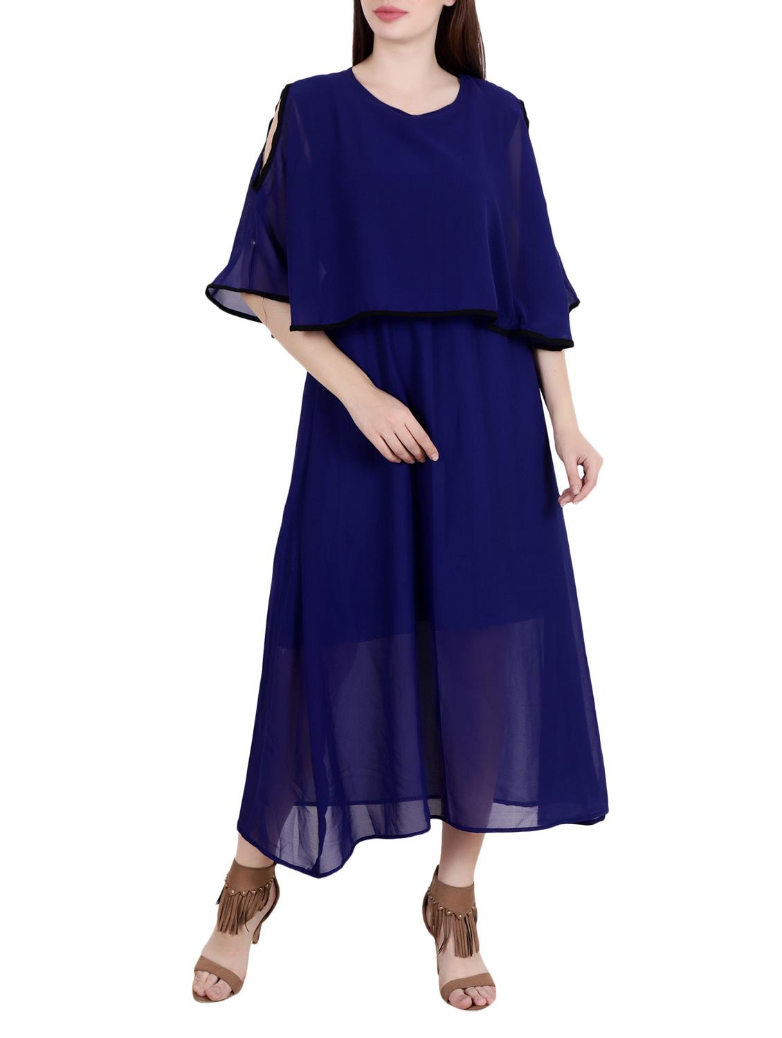 blue solid georgette layered dress - 15048815 - Zoom Image - 1