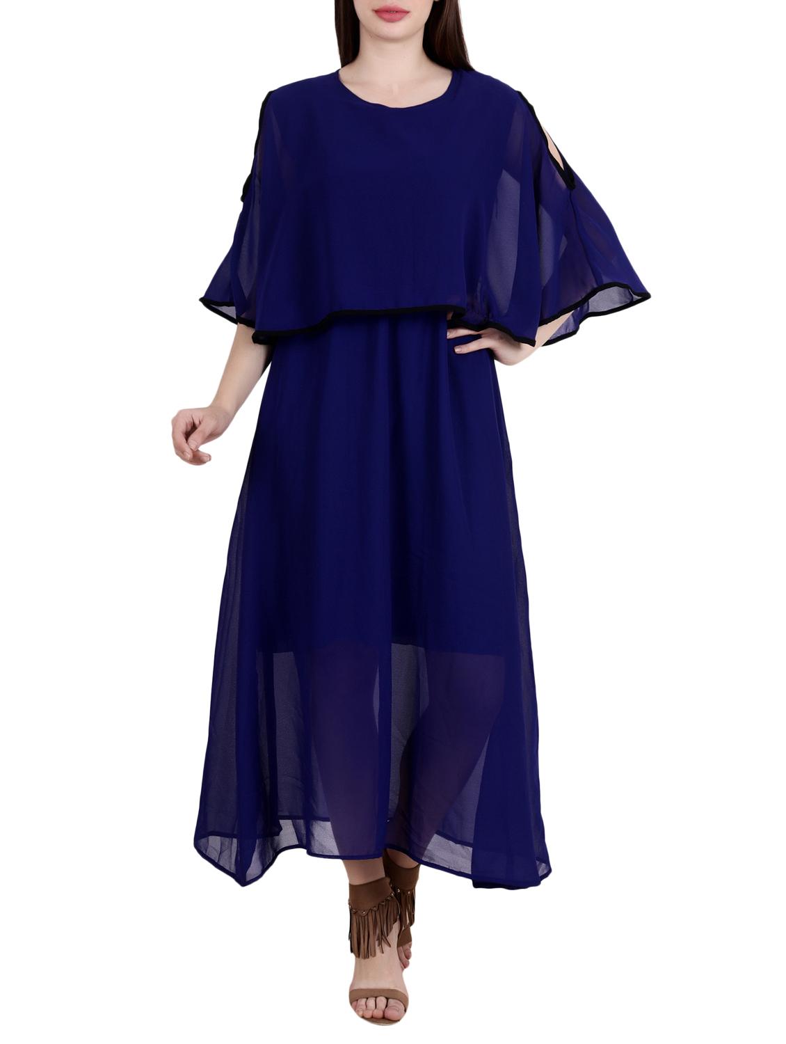 blue solid georgette layered dress - 15048815 - Zoom Image - 2