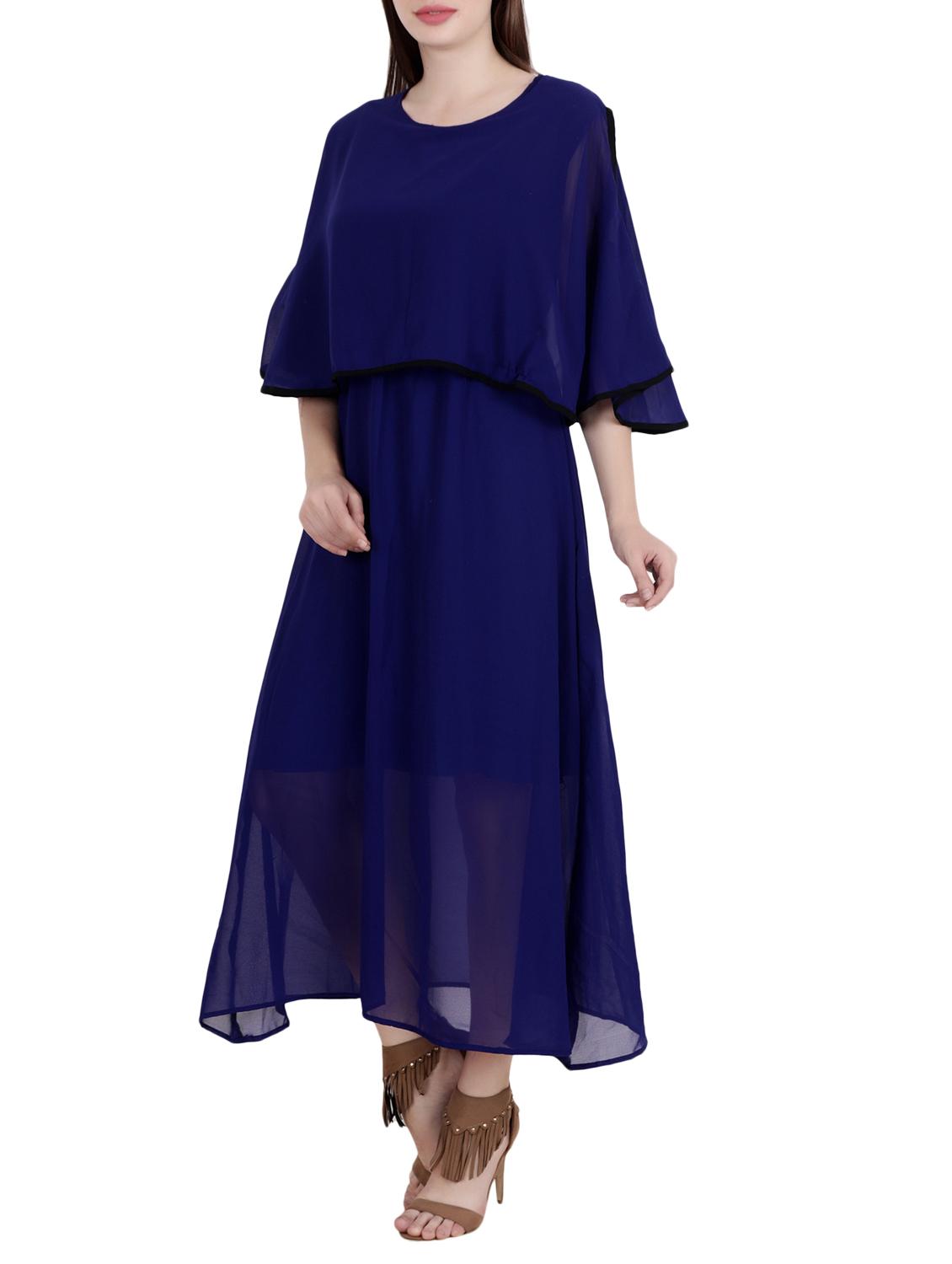 blue solid georgette layered dress - 15048815 - Zoom Image - 3