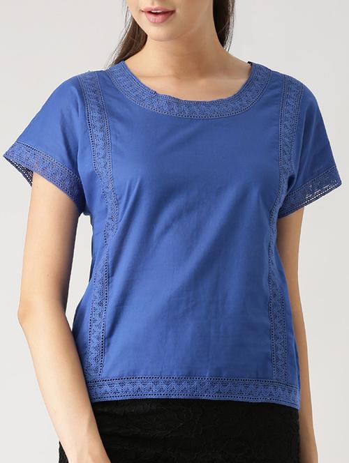 lace insert short sleeved top - 15049073 - Standard Image - 1