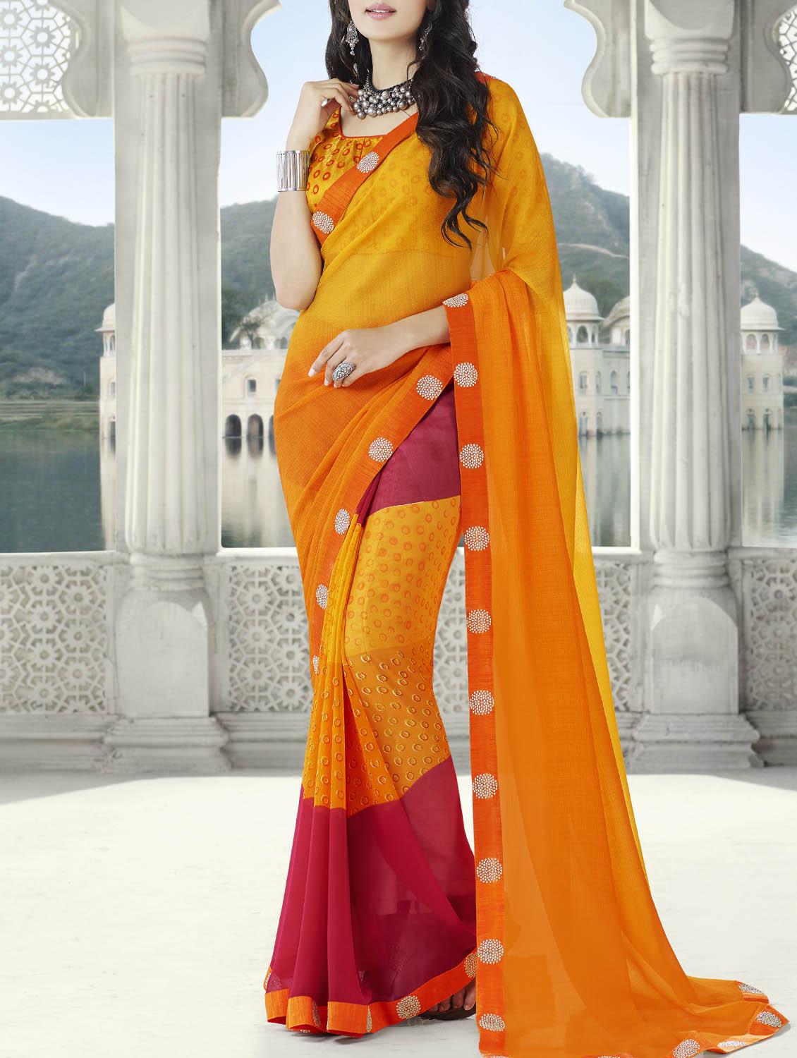 orange georgette half & half saree with blouse - 15049230 - Zoom Image - 1