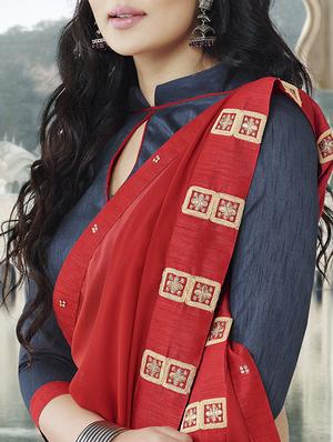embroidered border half & half saree with blouse - 15049235 - Standard Image - 2