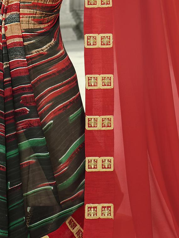 embroidered border half & half saree with blouse - 15049235 - Zoom Image - 3