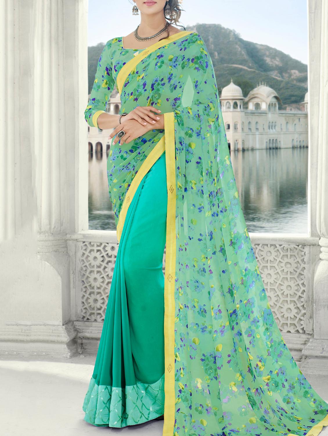 floral printed saree with blouse - 15049240 - Zoom Image - 1