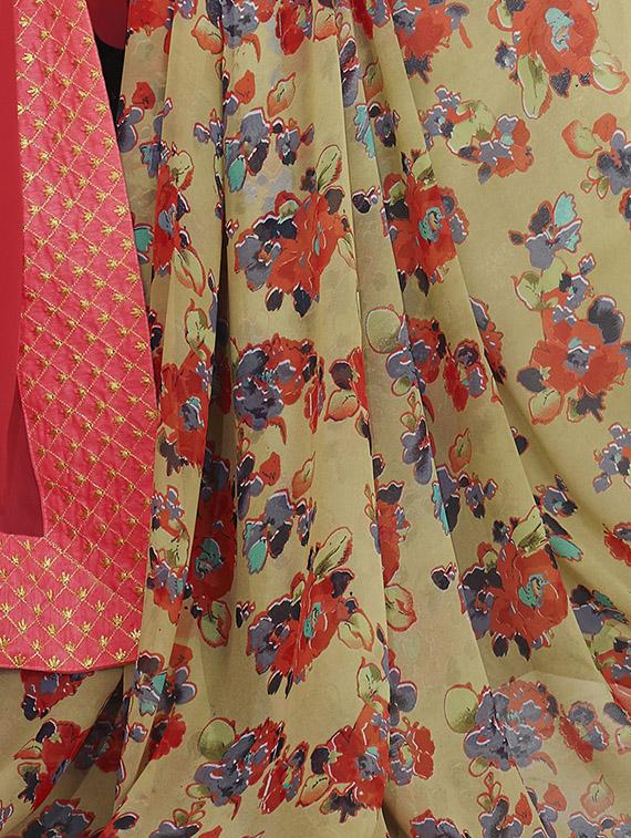 floral half & half saree with blouse - 15049241 - Zoom Image - 2