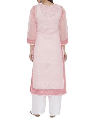 ada peach cotton straight chikankari kurta - 15049251 - Standard Image - 3