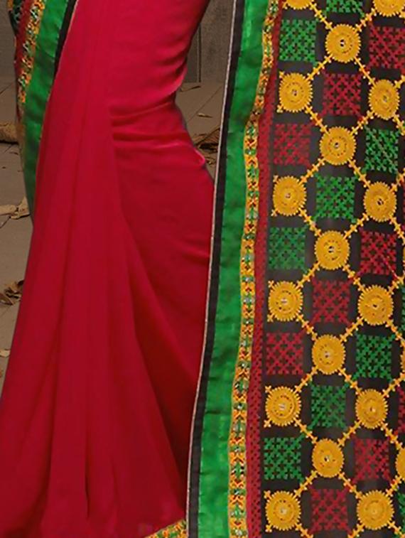 red georgette half and half saree with blouse - 15049575 - Zoom Image - 2
