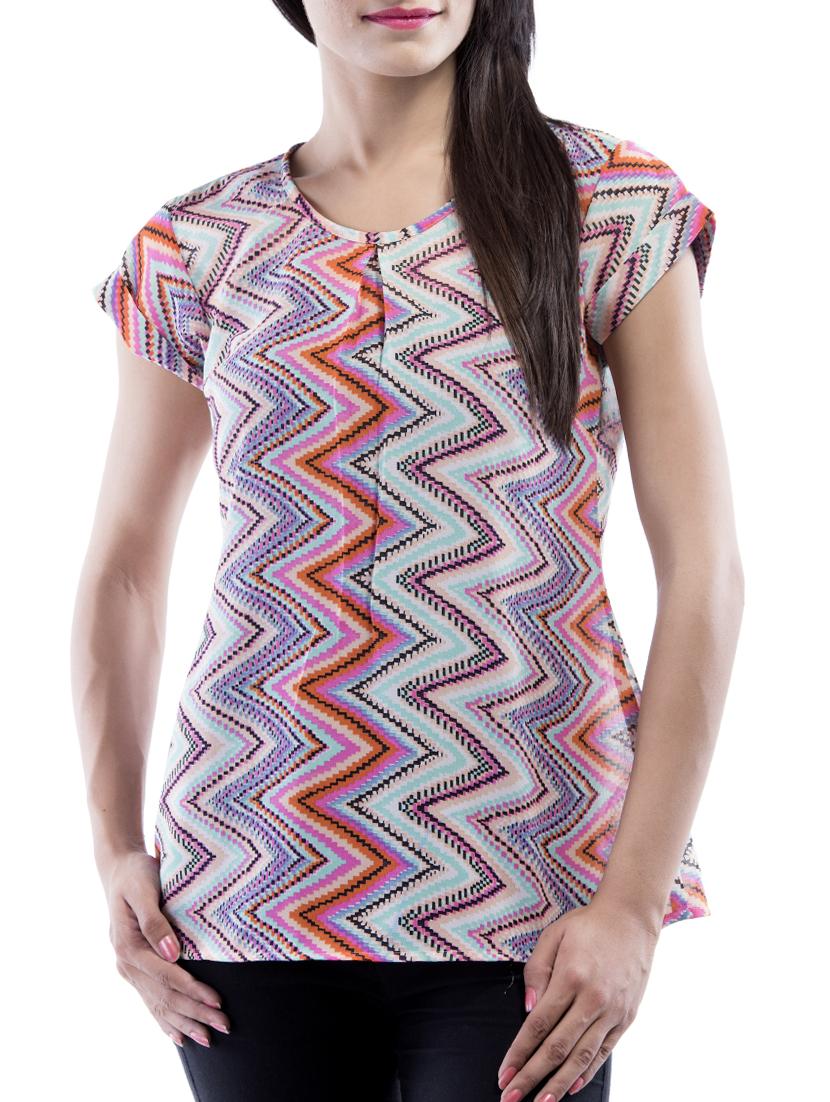 round neck chevron print top - 15049769 - Zoom Image - 1