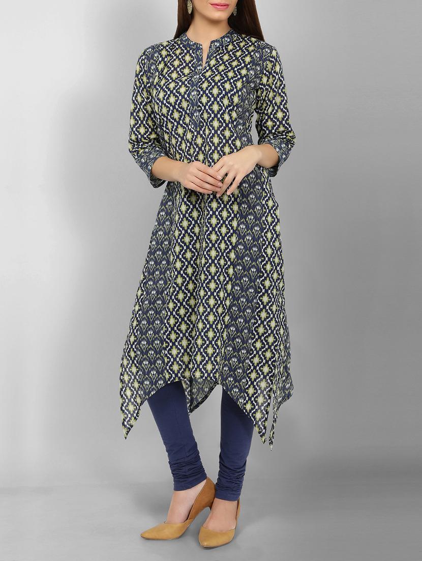 blue cotton asymmetric kurta - 15049791 - Zoom Image - 1