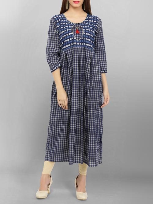 blue cotton flared kurta - 15049793 - Standard Image - 1