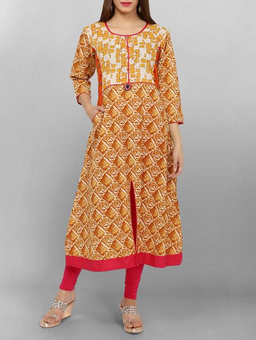 mustard cotton aline kurta - 15049794 - Standard Image - 1