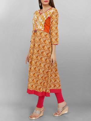 mustard cotton aline kurta - 15049794 - Standard Image - 2