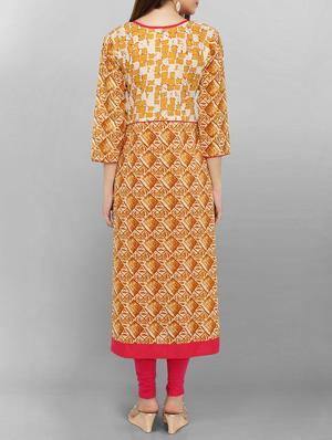 mustard cotton aline kurta - 15049794 - Standard Image - 3