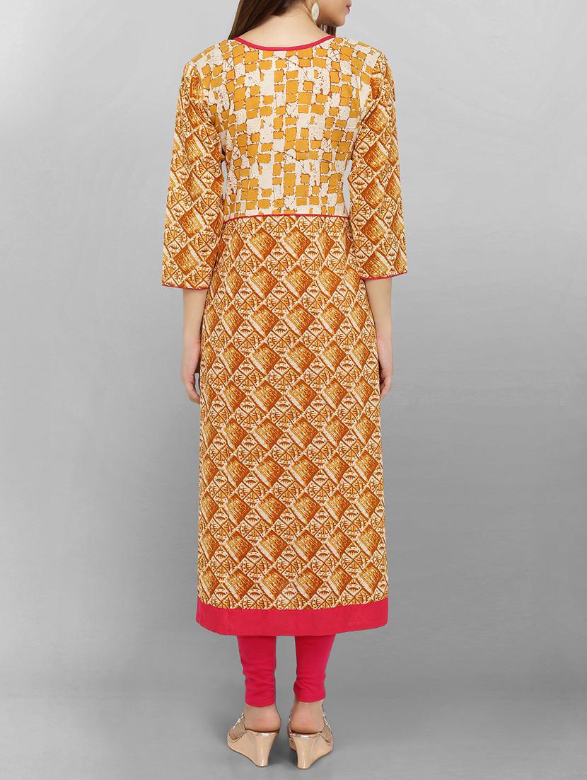 mustard cotton aline kurta - 15049794 - Zoom Image - 3