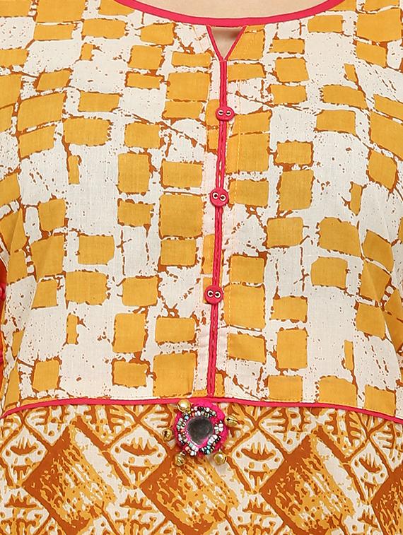 mustard cotton aline kurta - 15049794 - Zoom Image - 4