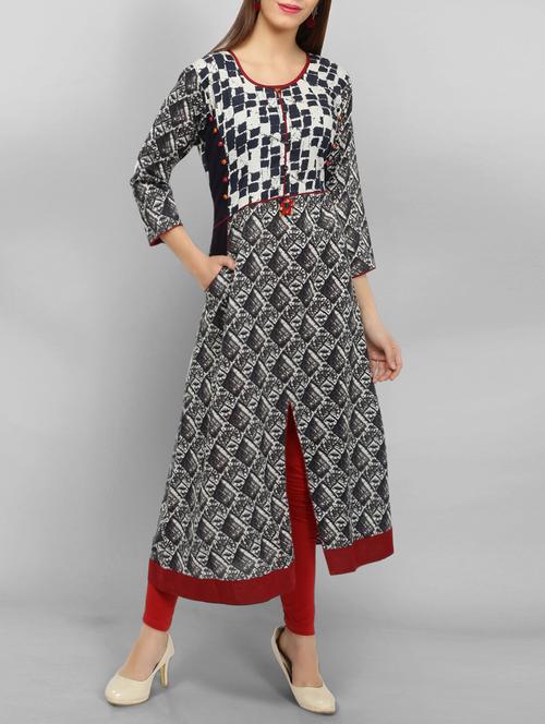 blue cotton aline kurta - 15049796 - Standard Image - 1