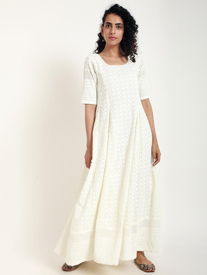 White solid cotton maxi dress - 15049917 - Zoom Image - 1