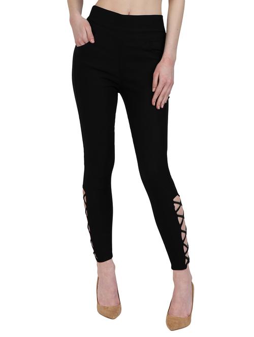 solid black cotton lycra jegging - 15050748 - Standard Image - 1