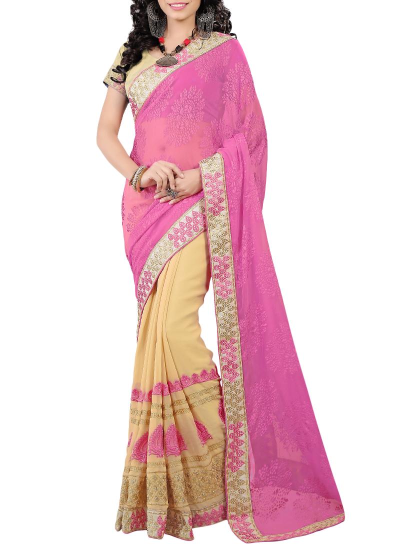pink georgette half & half saree with blouse - 15051332 - Zoom Image - 1