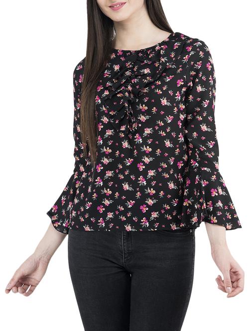 black floral bell sleeved top - 15051335 - Standard Image - 1