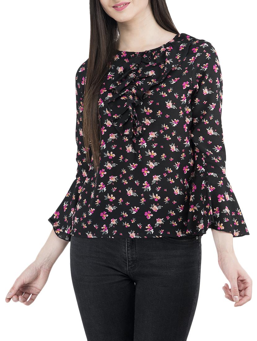 black floral bell sleeved top - 15051335 - Zoom Image - 1