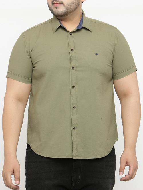 olive green cotton casual shirt - 15052018 - Standard Image - 1